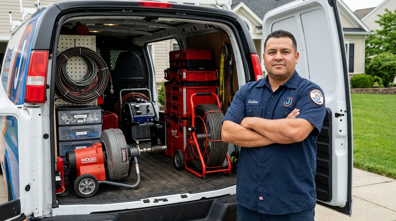 Professional drain cleaning equipment and Johns Plumbing LLC plumber in Croswell