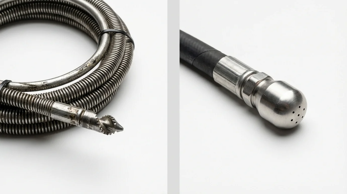 Drain snake cable and hydro jetting nozzle used for drain cleaning in Croswell, MI