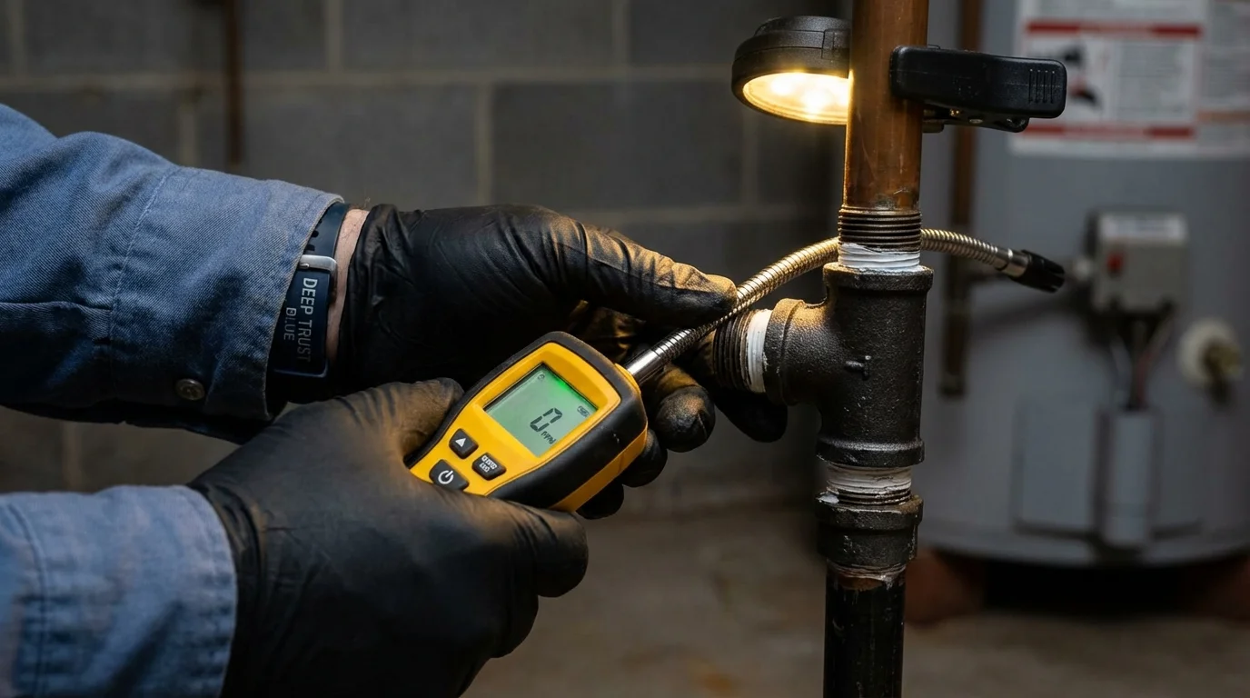 Gas leak detection with electronic sniffer by Johns Plumbing LLC in Croswell