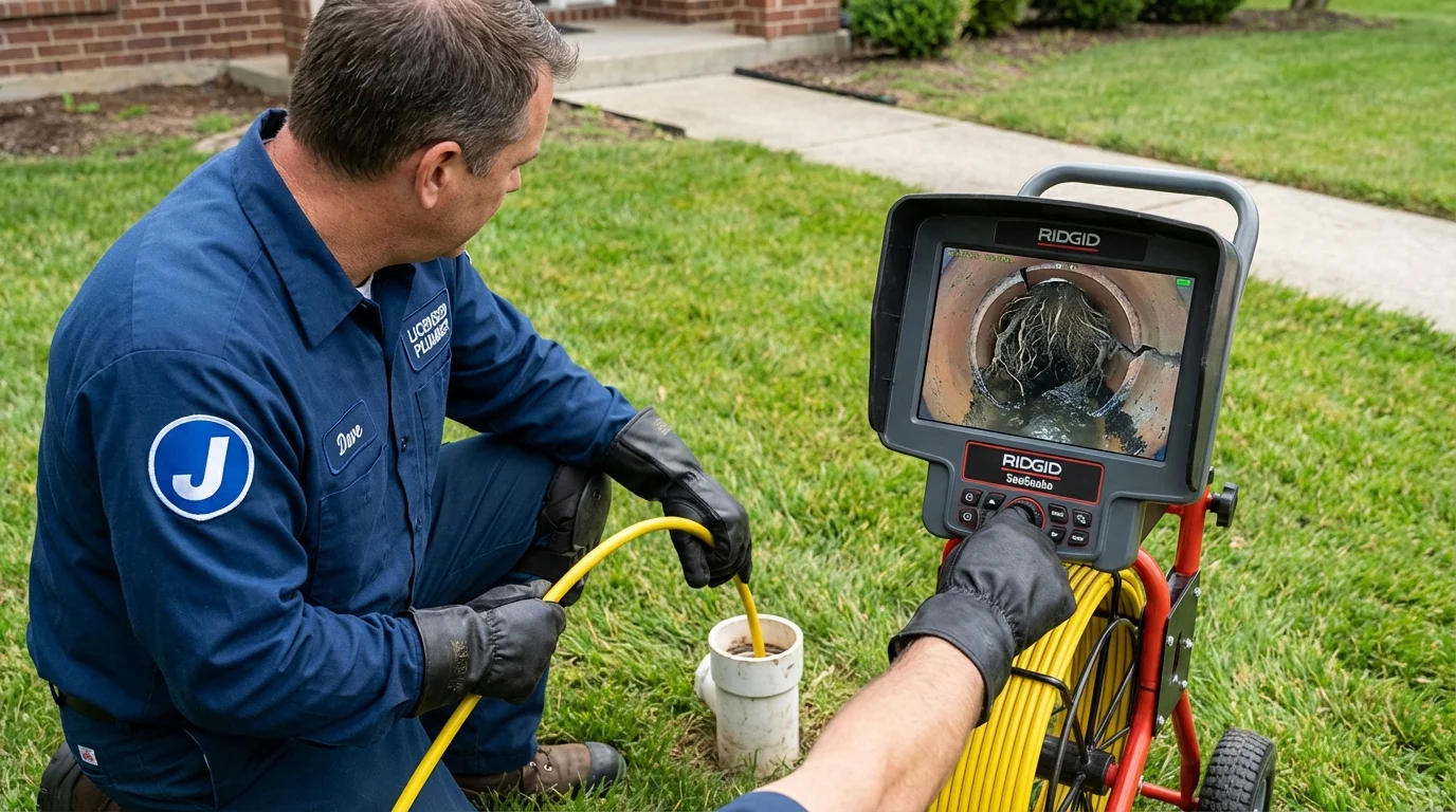 Sewer camera inspection being performed by Johns Plumbing LLC in Croswell