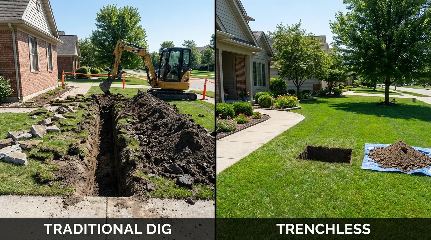 Trenchless sewer repair with minimal yard damage versus traditional excavation in Croswell, MI